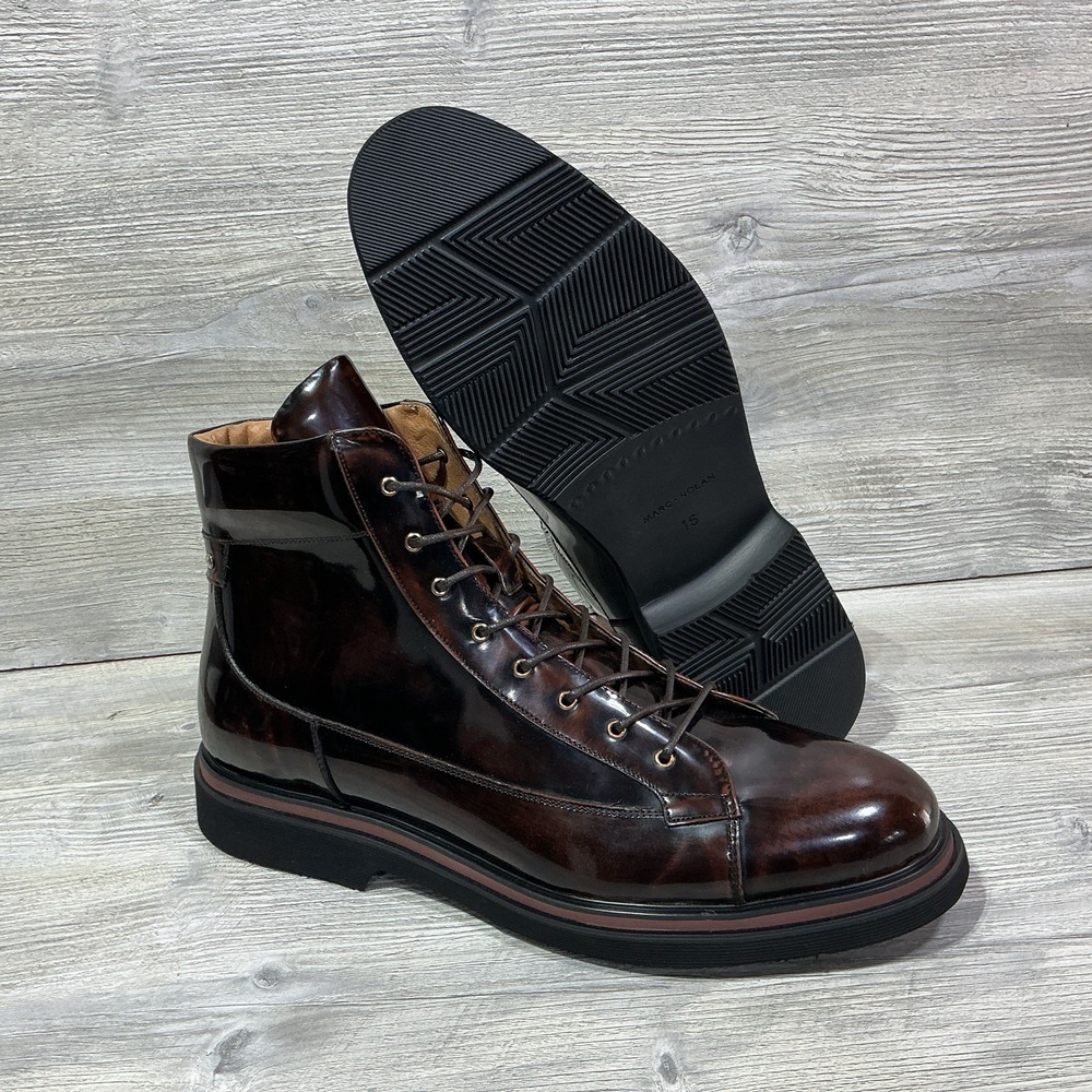Marc Nolan Aiden Mahogany Patent Leather Lightweight Combat Boots Men's Size 16